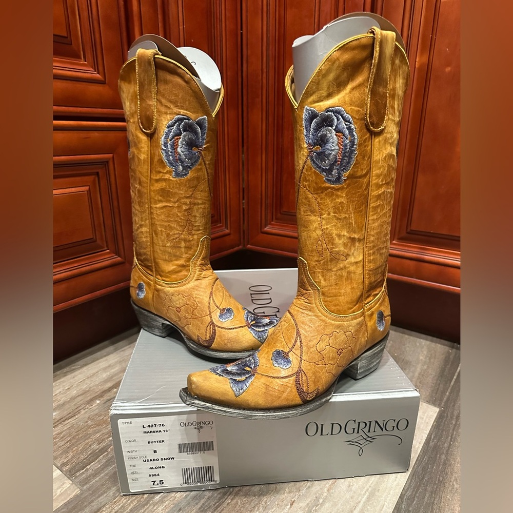 Old Gringo Marsha Butter Cowboy Boots Floral Embroidery Flower Western Rare